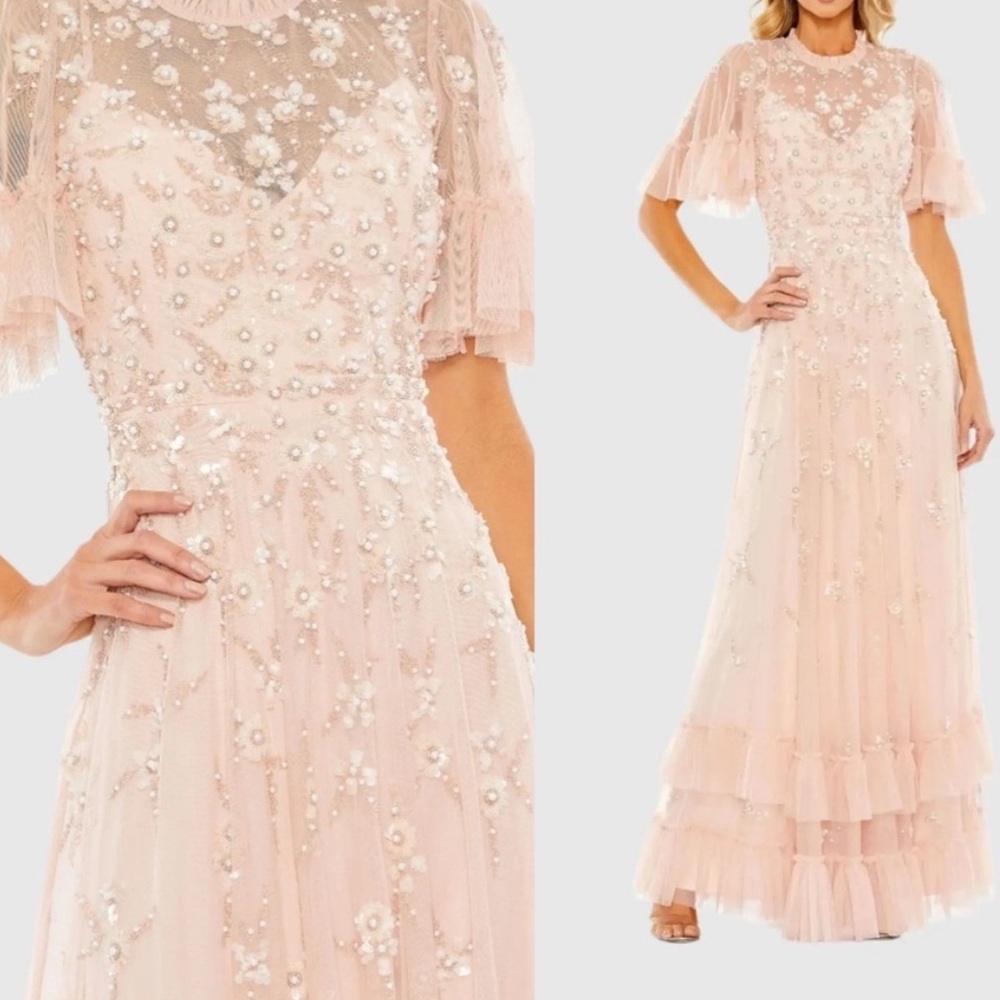 Mac Duggal Blush Pink Embellished Tulle Maxi Dress - Picture 4 of 16
